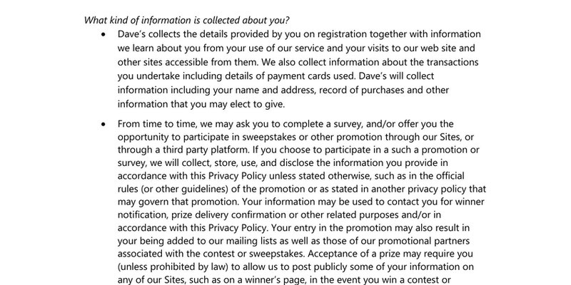 Dave's Markets Privacy Statement